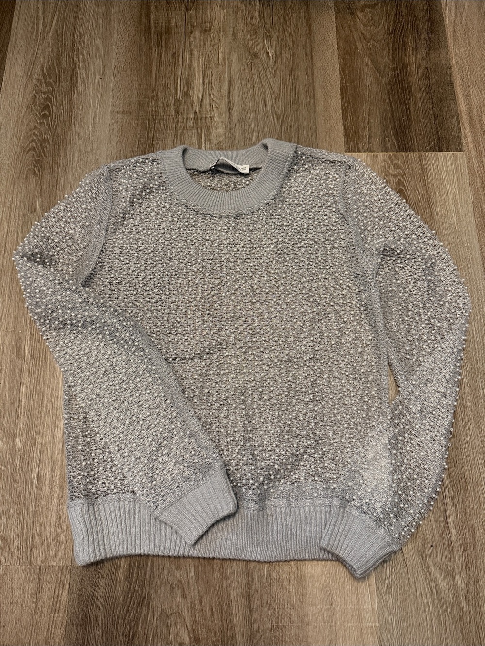 Zara Silver-Accent Gray Crewneck Sweater
